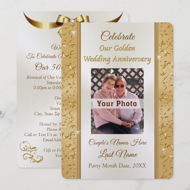 Invitaciones personalizadas de foto de 50 años (Anverso / Reverso)