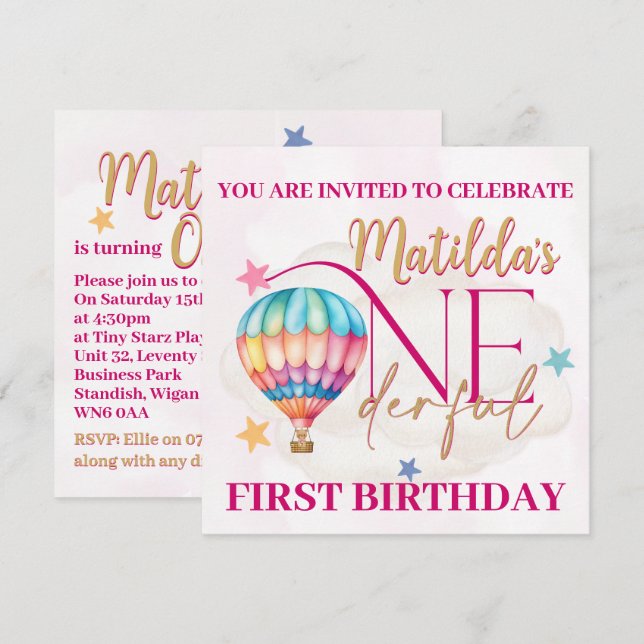 Invitaciones personalizadas de oso en un globo (Anverso / Reverso)