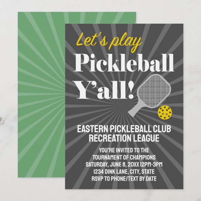 Invitaciones Personalizadas de Pickleball para Tor (Anverso / Reverso)