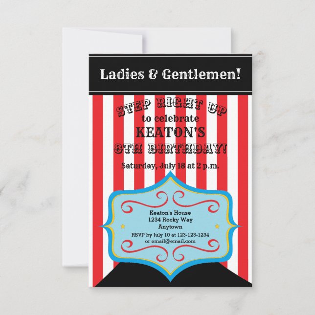 Invitaciones personalizadas del fiesta del circo (Anverso)
