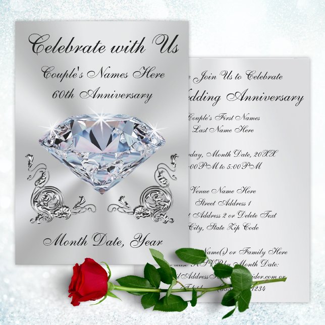 Invitaciones Personalizadas para Bodas de Diamante (Personalized 60th Anniversary Invitations. Diamond wedding anniversary invitations for parents or ?)