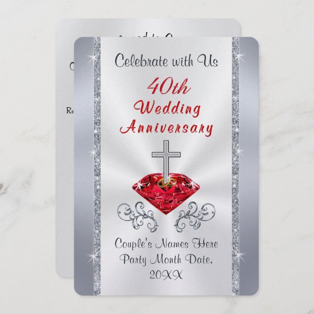 Invitaciones Personalizadas para el 40 Aniversario (Anverso / Reverso)