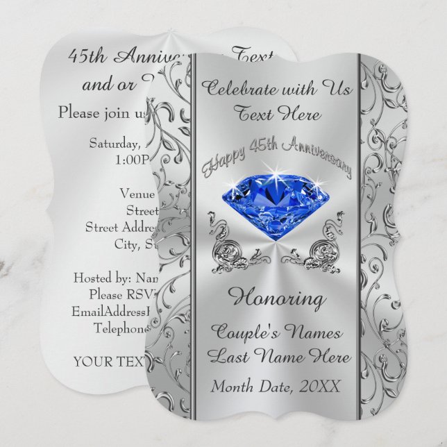 Invitaciones personalizadas para el 45º aniversari (Anverso / Reverso)