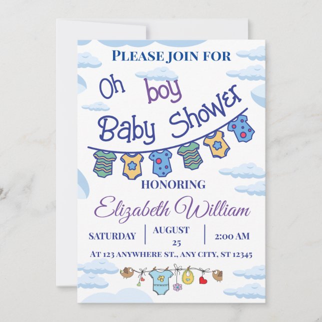 invitaciones personalizadas para la ducha de bebé (Anverso)