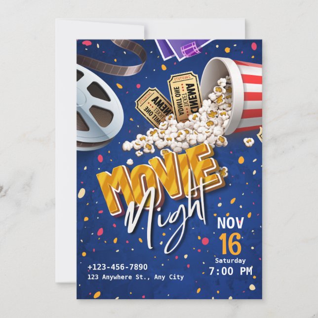 Invitaciones personalizadas para noche de cine (Anverso)