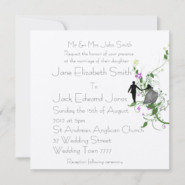 Invitaciones personalizadas para novia y novio de  (Anverso)