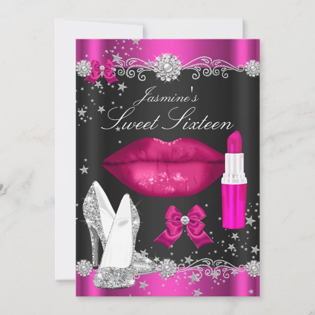 Invitaciones Pink Sparkle Night Sweet 16 (Anverso)
