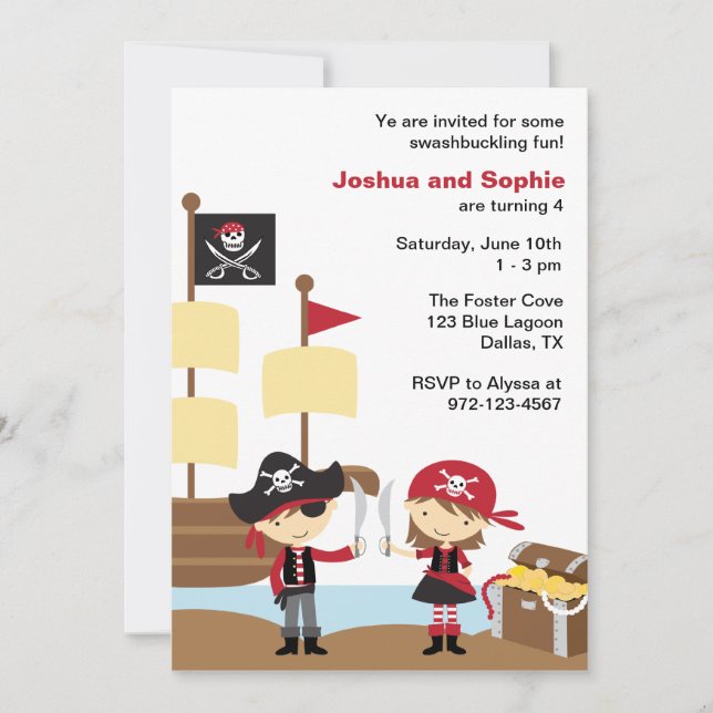 Invitaciones piratas a niños y Chicas (Anverso)