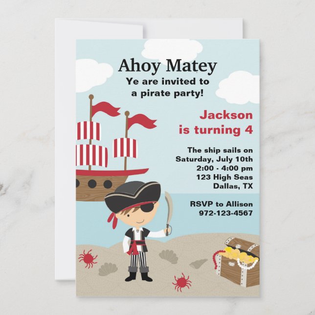 Invitaciones piratas de BIrthday (Anverso)