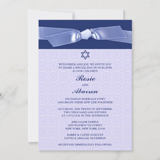 Invitaciones planas de Boda de cinta judía (Anverso)