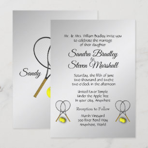 Invitaciones plateadas de Boda de tenis