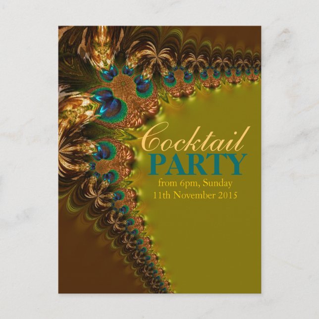 Invitaciones postales de Fiesta de cócteles de pav (Anverso)