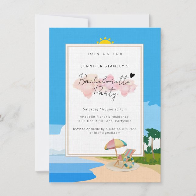 Invitaciones premium, Beach Bachelorette (Anverso)