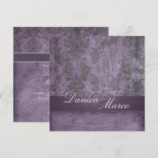 INVITACIONES PURPLE VINTAGE DAMASK DE BODA (Anverso / Reverso)