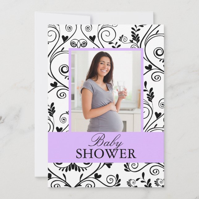 Invitaciones púrpuras de Baby Shower de la foto (Anverso)
