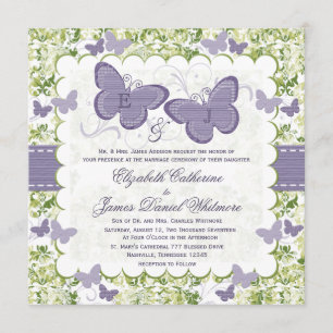 Invitaciones púrpuras de la boda de la mariposa