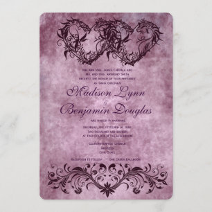 Invitaciones púrpuras de la boda de los corazones