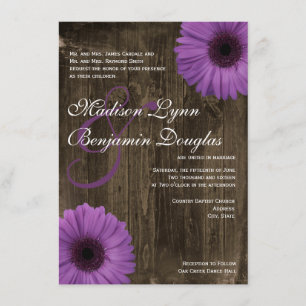 Invitaciones púrpuras de madera de la boda de la