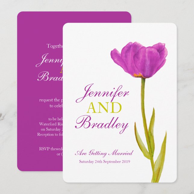 Invitaciones púrpuras del boda del arte de la flor (Anverso / Reverso)