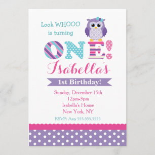 Invitaciones púrpuras del cumpleaños del búho
