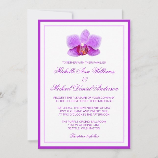 Invitaciones púrpuras elegantes de la boda de la (Anverso)