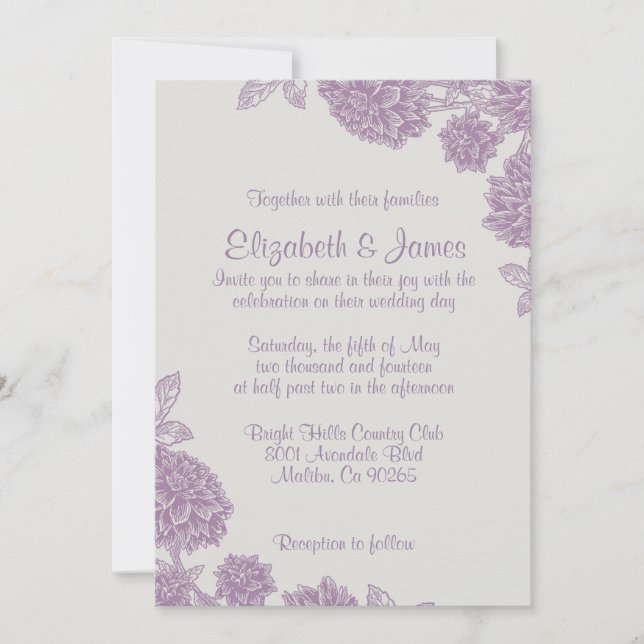 Invitaciones púrpuras elegantes de la boda de la (Anverso)
