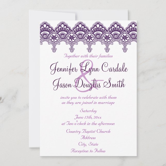 Invitaciones púrpuras elegantes de la boda del (Anverso)