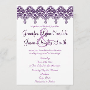 Invitaciones púrpuras elegantes de la boda del