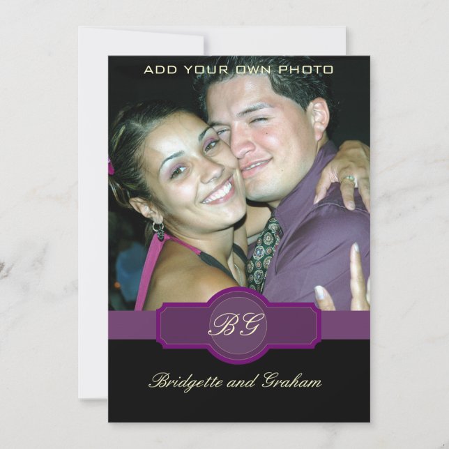 Invitaciones púrpuras negras de la boda con la (Anverso)