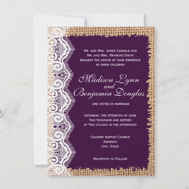 Invitaciones púrpuras oscuras de la boda del (Anverso)