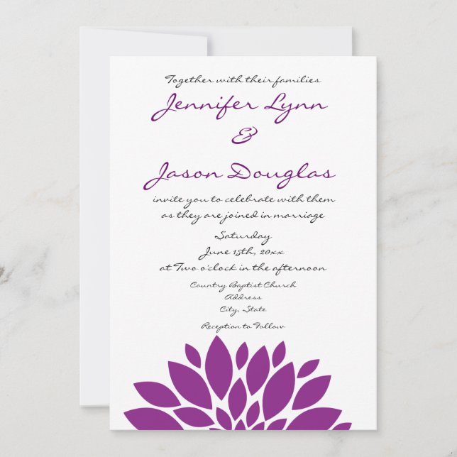 Invitaciones púrpuras simples bonitas de la boda (Anverso)