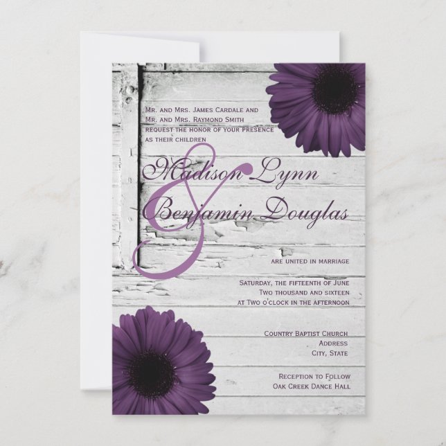 Invitaciones púrpuras Ver2 de la boda de la (Anverso)