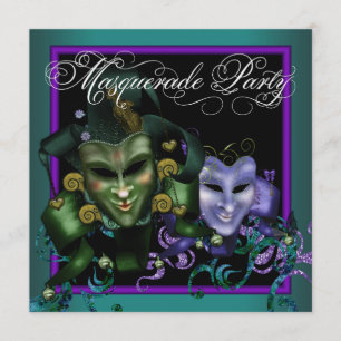 Invitaciones púrpuras verde azuladas del fiesta de
