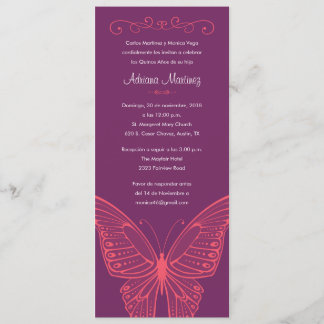 Invitaciones púrpuras y rosadas de Quinceanera de