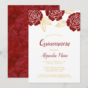 Invitaciones Quinceanera a Rosas de oro de Borgoña