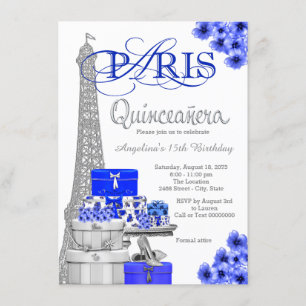 Invitaciones Quinceañera Azul Real París