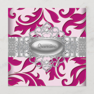 Invitaciones Quinceañera con remolinos rosa calien