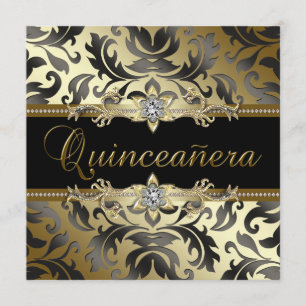 Invitaciones Quinceañera Damasco Oro Negro