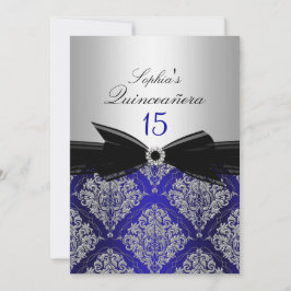 Invitaciones Quinceanera de Damask azul y plata