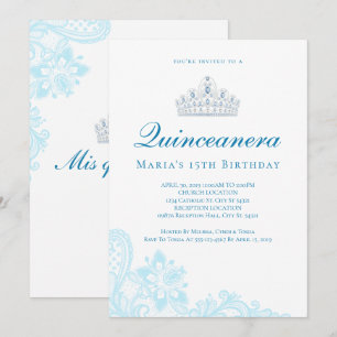 Invitaciones Quinceanera de encaje azul claro