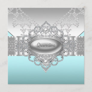 Invitaciones Quinceañera Diamantes Perlas Azul Tea