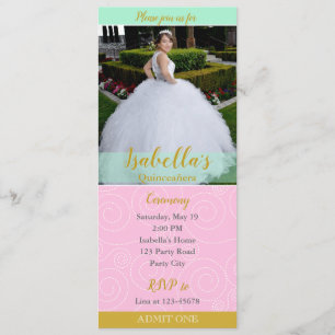 Invitaciones Quinceanera (Estilo de tickets con fo