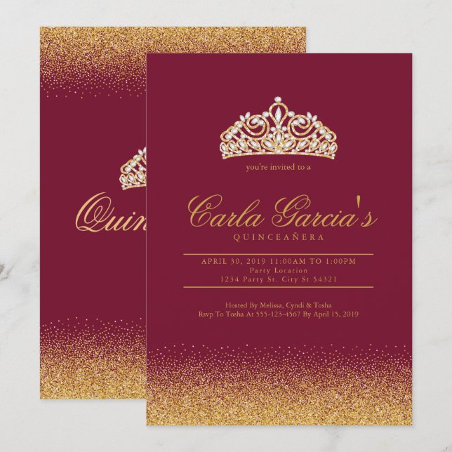 Invitaciones Quinceanera Gold & Sparling (Anverso / Reverso)
