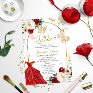 Invitaciones Quinceañera Mariposa Roja Español