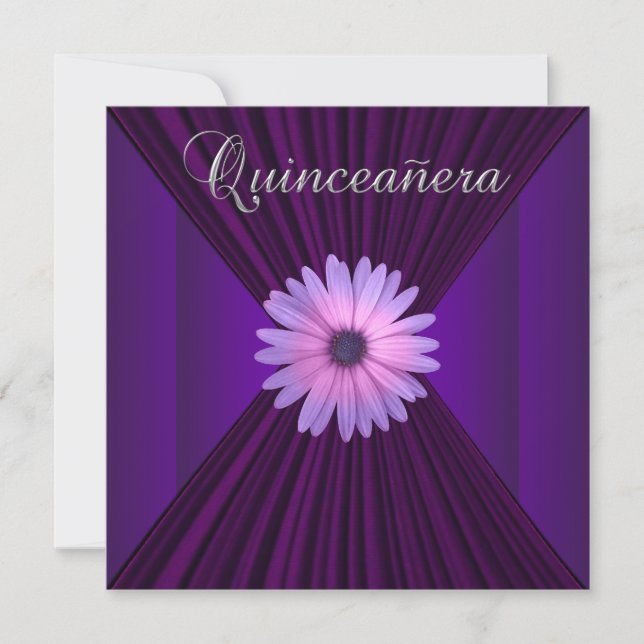 Invitaciones Quinceañera Moradas Rosadas (Anverso)