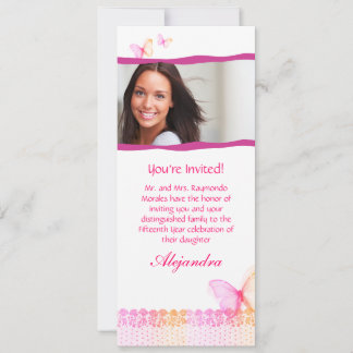 Invitaciones Quinceanera Naranja rosa de encaje ma
