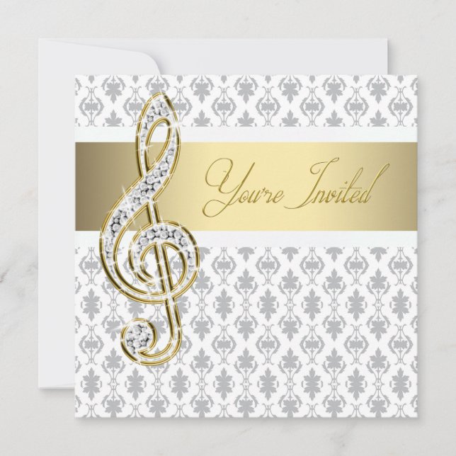 Invitaciones Recitales de Damask Gold Treble Clef (Anverso)