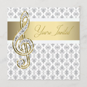 Invitaciones Recitales de Damask Gold Treble Clef