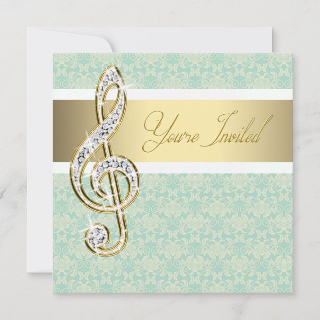 Invitaciones Recitales de Damask Gold Treble Clef  (Anverso)