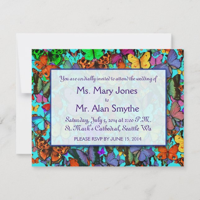 Invitaciones Rectangulares Mariposas Multicolores (Anverso)